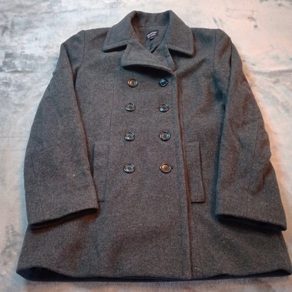 Halston Studio Coat Womens Size 6 Wool Cashmere Double Breasted Peacoat Gray - Picture 1 of 16